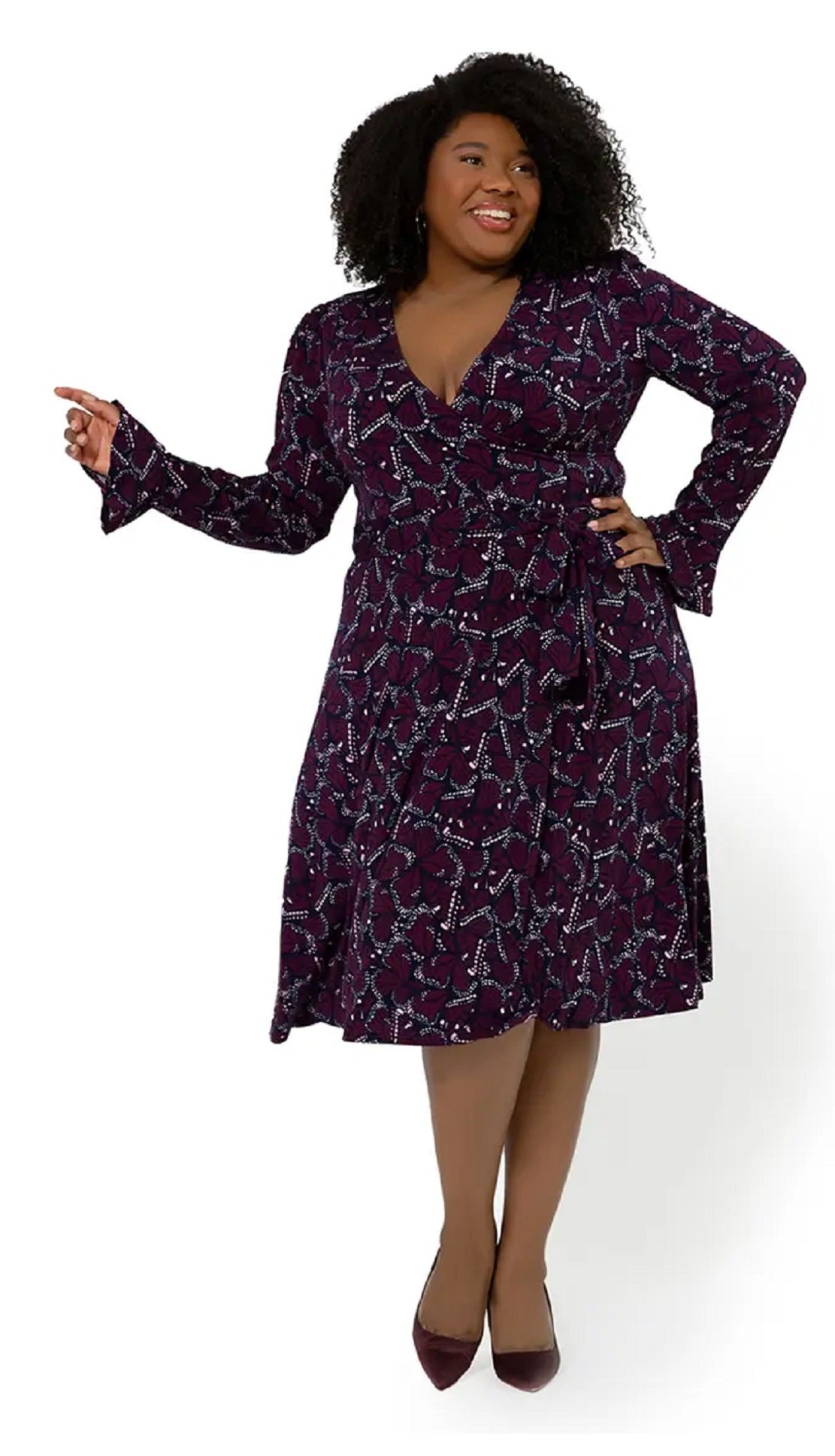 Vestido envelope feminino Leota Rosalia com manga bufante, roxo, tamanho 3X