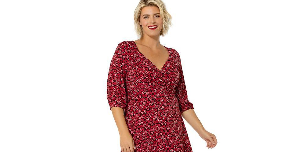 Vestido Becca com manga bufante e coração Leota feminino, tamanho 1X, vermelho