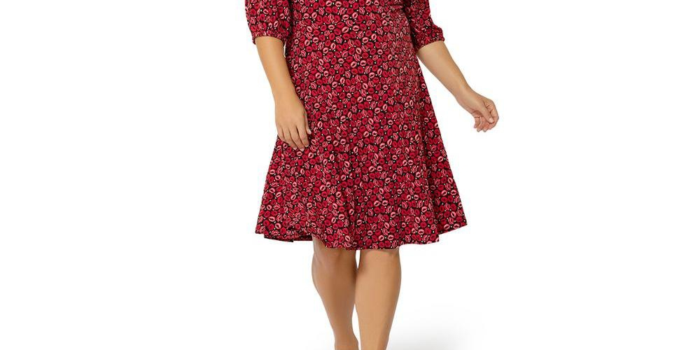 Vestido Becca com manga bufante e coração Leota feminino, tamanho 1X, vermelho