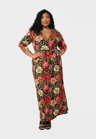 Vestido longo feminino Leota Perfect Wrap vermelho tamanho 2X