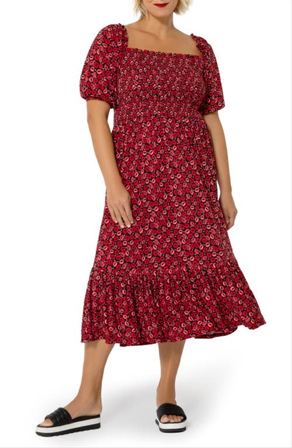 Vestido Kelly com babados e bainha vermelha da Leota Women's