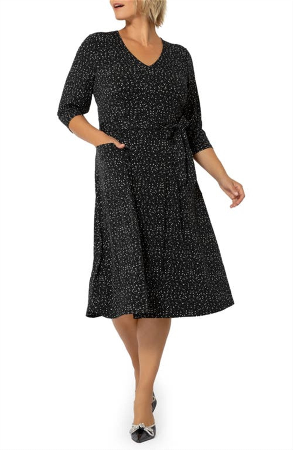 Vestido Eliza com cinto atualizado para mulheres Leota, preto, tamanho 3X