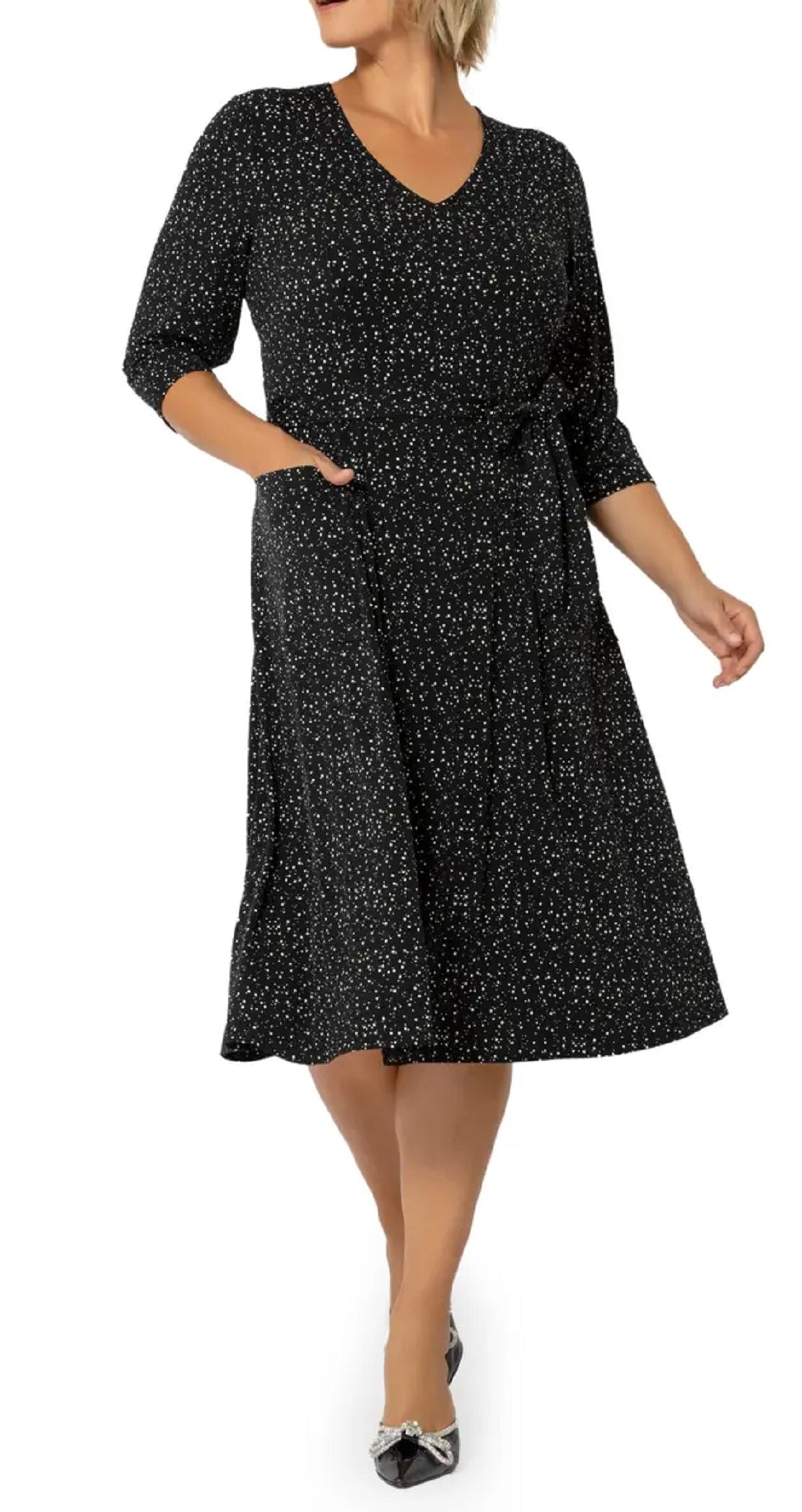 Vestido Eliza com cinto atualizado para mulheres Leota, preto, tamanho 3X