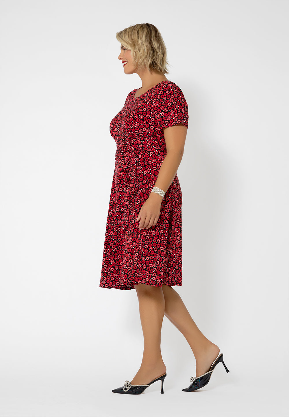 Vestido midi de malha com estampa Brittany e ajuste evasê Leota feminino, roxo