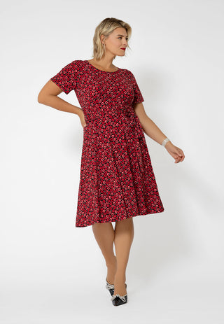 Vestido de malha Brittany de manga curta feminino Leota (curvo) vermelho