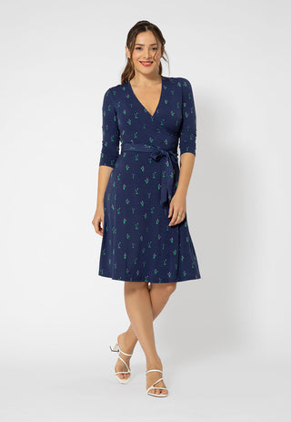 Vestido envelope perfeito de manga curta feminino Leota azul