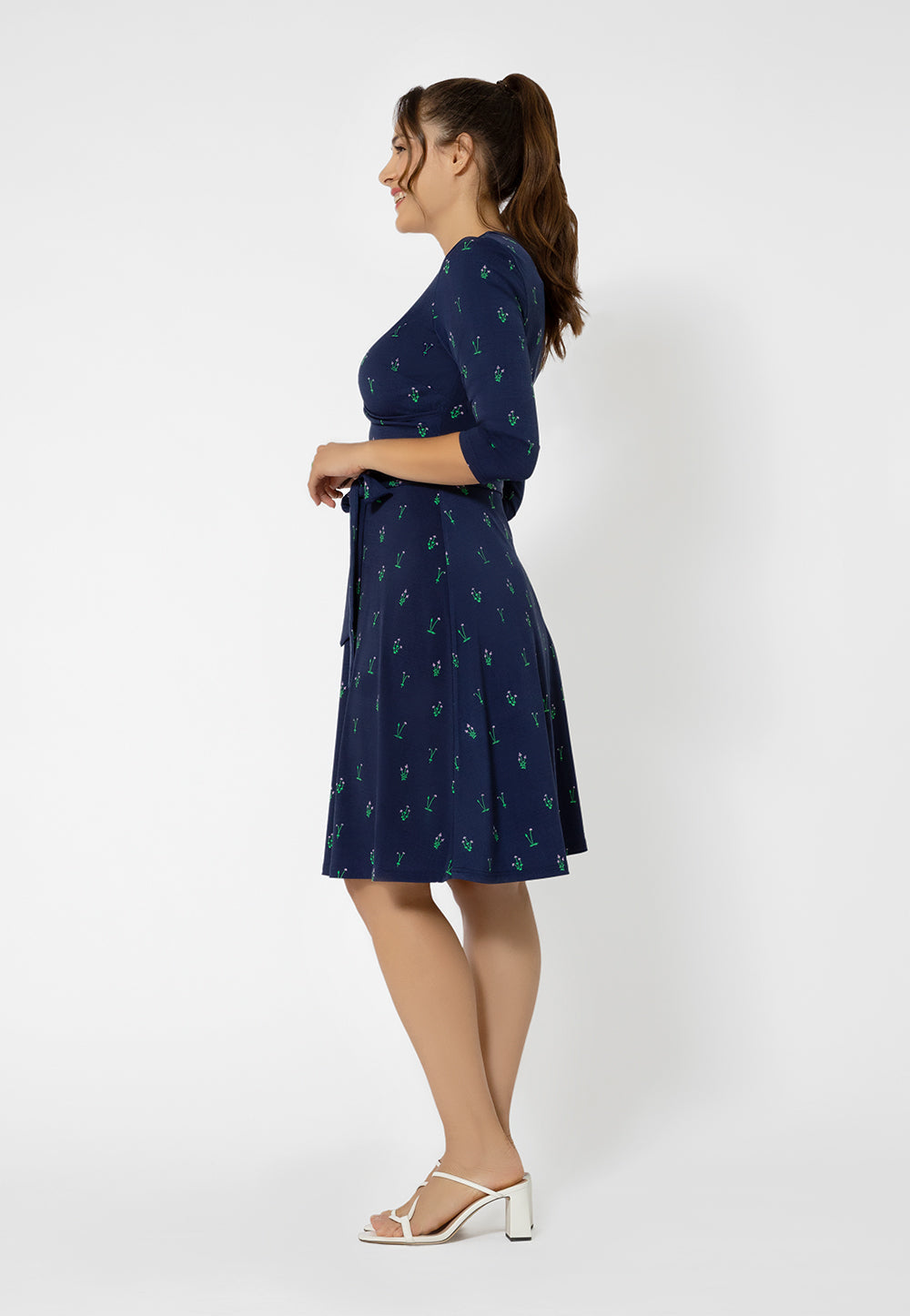 Vestido envelope perfeito de manga curta feminino Leota azul