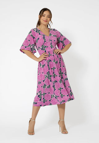 Vestido midi de malha Zoe de manga curta feminino Leota rosa
