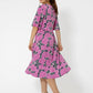 Vestido midi de malha Zoe de manga curta feminino Leota rosa