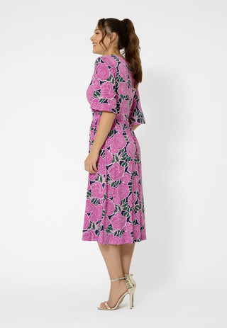 Vestido midi de malha Zoe de manga curta feminino Leota rosa