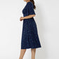 Vestido midi de malha Zoe de manga curta feminino Leota, azul, tamanho X-S