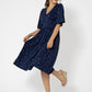 Vestido midi de malha Zoe de manga curta feminino Leota, azul, tamanho X-S