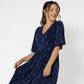 Vestido midi de malha Zoe de manga curta feminino Leota, azul, tamanho X-S