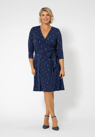 Vestido envelope perfeito de manga curta feminino Leota (curvo) azul