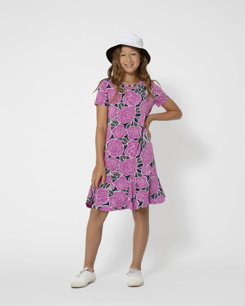 Vestido infantil Leota para meninas, fluido, com babados, serenity, roxo, tamanho médio