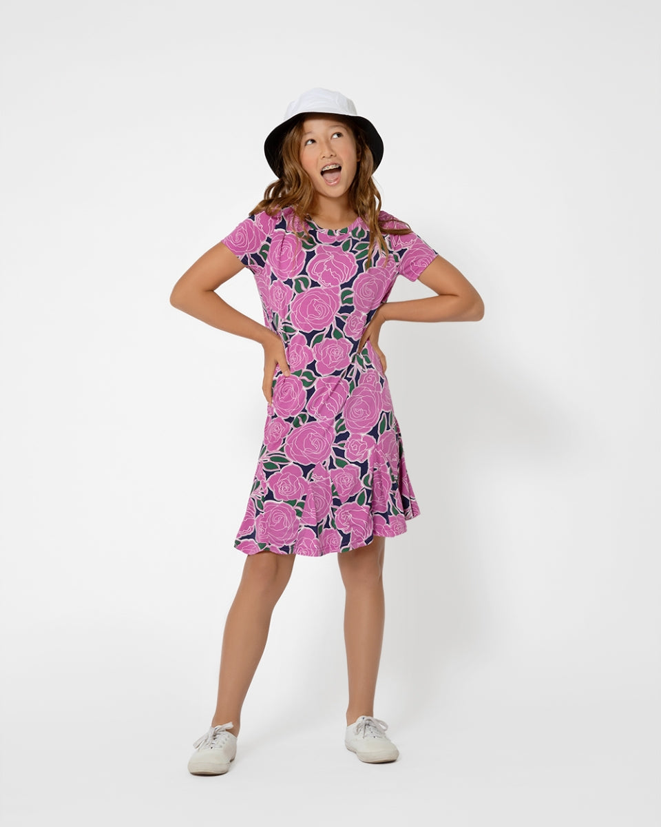 Vestido infantil Leota para meninas, fluido, com babados, serenity, roxo, tamanho médio