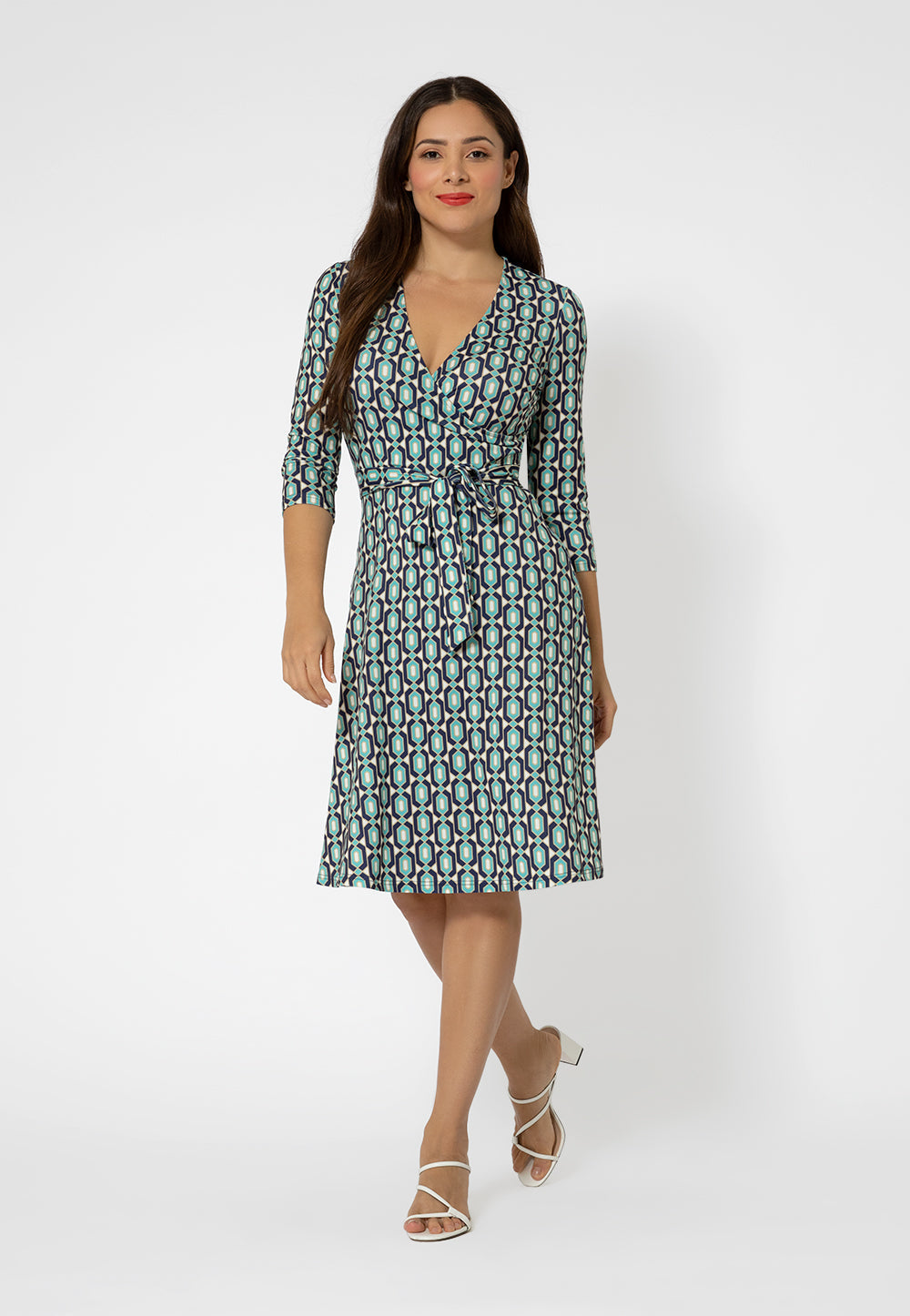 Vestido envelope perfeito com manga 3/4 feminino Leota, verde