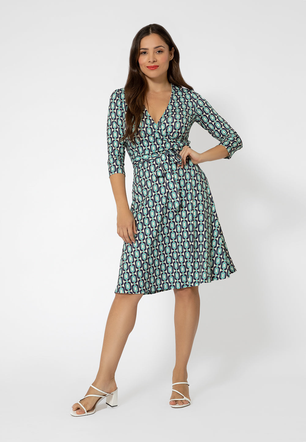 Vestido envelope perfeito com manga 3/4 feminino Leota, verde