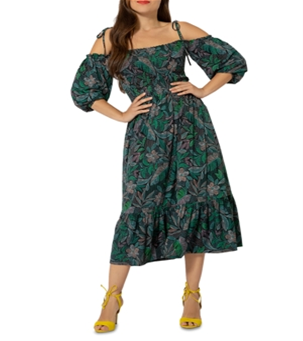 Vestido midi estampado Leota Kelly Lips verde tamanho pequeno