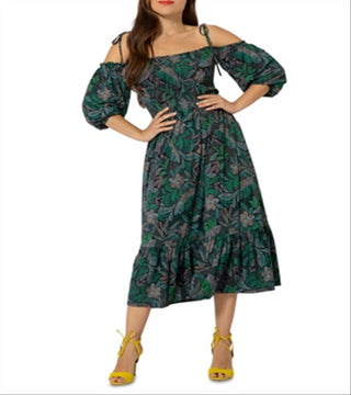 Leota Kelly Lips Print Midi Dress Green Size Small