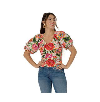 Leota Top Elsa Manga Bufante Feminino Multi Vermelho Tamanho P