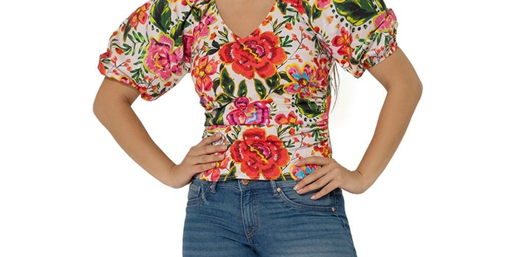 Leota Top Elsa Manga Bufante Feminino Multi Vermelho Tamanho P