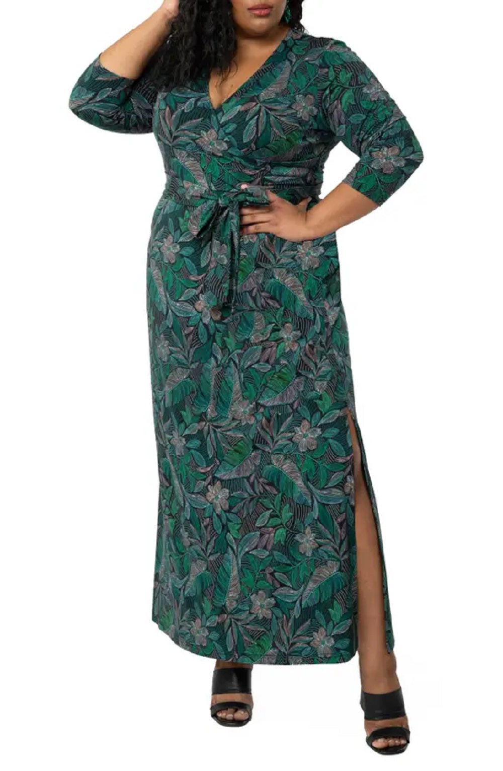 Vestido longo com estampa de envelope falso perfeito para mulheres Leota, preto, tamanho 2X