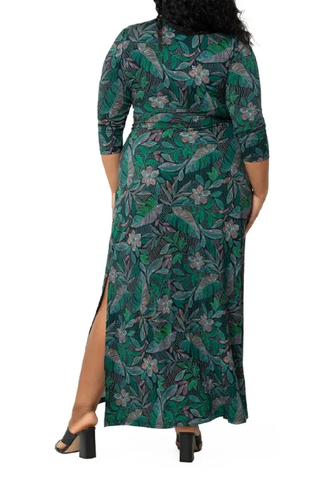 Vestido longo com estampa de envelope falso perfeito para mulheres Leota, preto, tamanho 2X