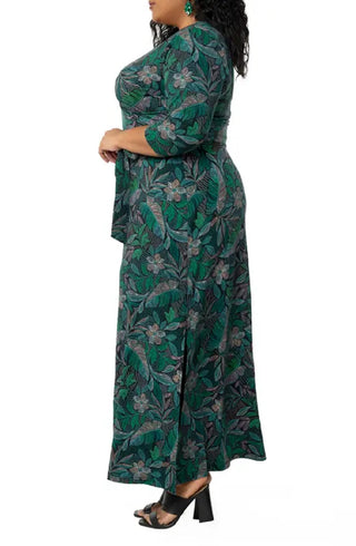 Vestido longo com estampa de envelope falso perfeito para mulheres Leota, preto, tamanho 2X