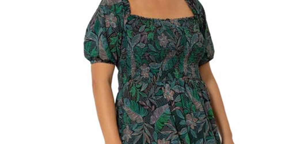 Vestido feminino Leota Kelly com babados e bainha verde, tamanho 1X