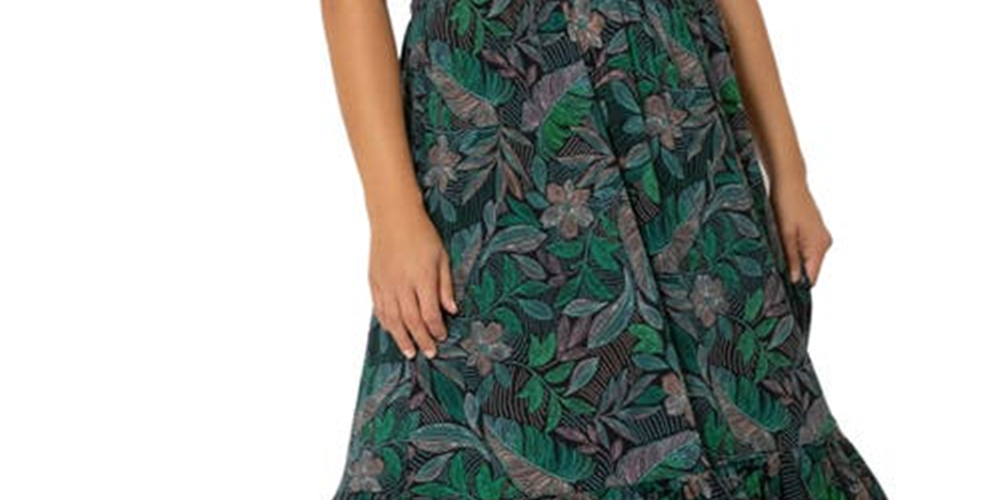 Vestido feminino Leota Kelly com babados e bainha verde, tamanho 1X