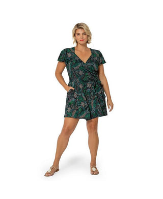 Macacão feminino Leota com estampa tropical e estampa sintética verde