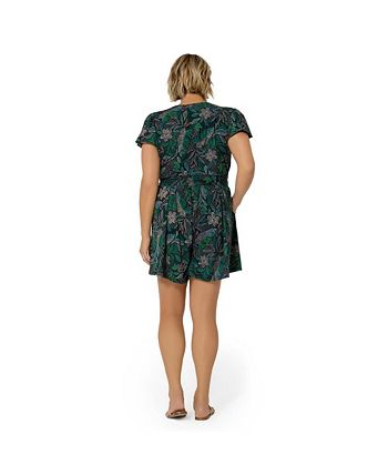 Macacão feminino Leota com estampa tropical e estampa sintética verde