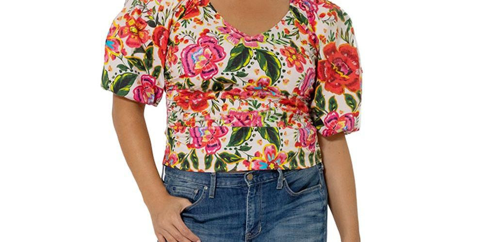 Leota Feminino Manga Bufante Elsa Top Vermelho Tamanho 2X