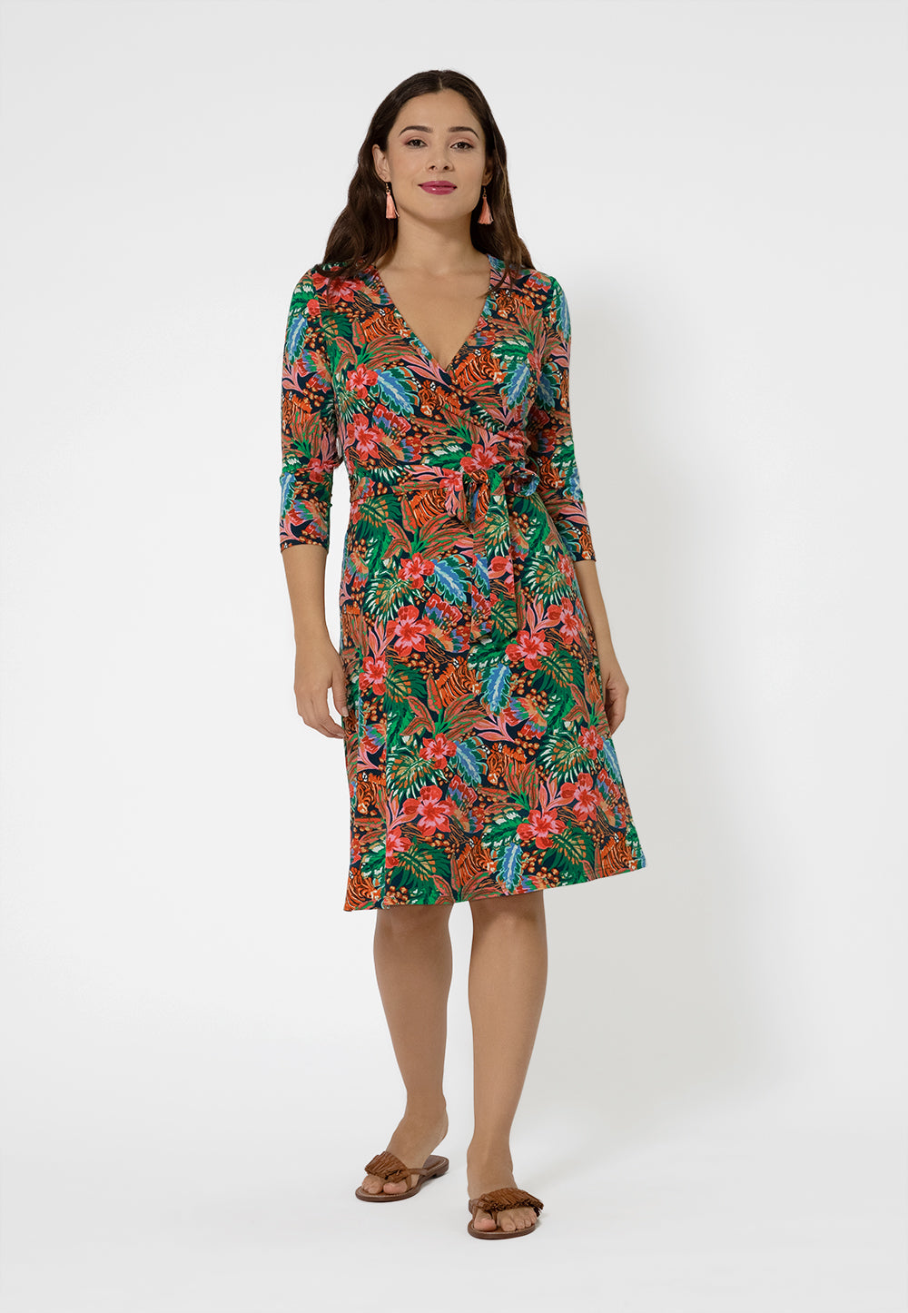 Vestido envelope perfeito com manga 3/4 para mulheres Leota