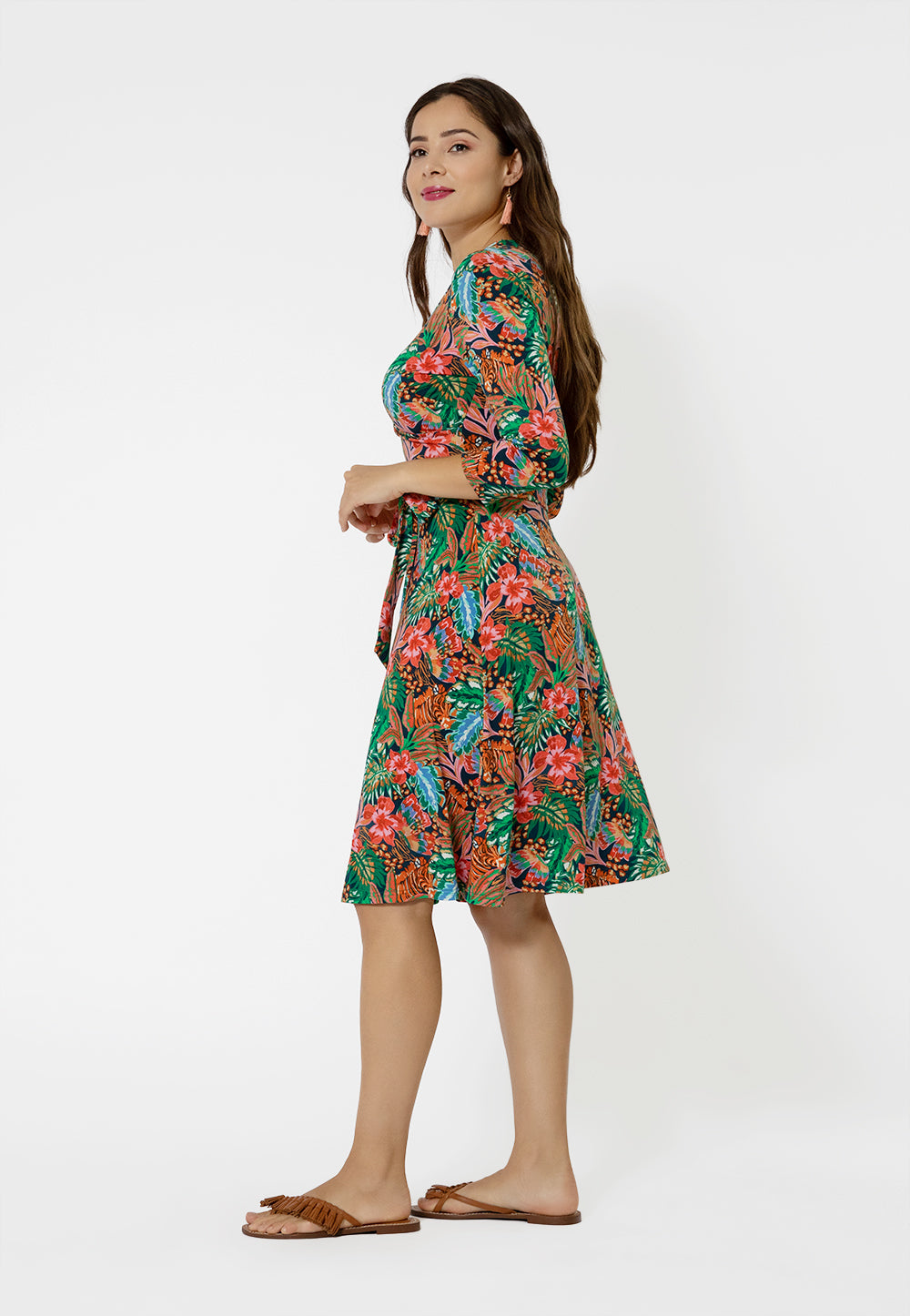 Vestido envelope perfeito com manga 3/4 para mulheres Leota