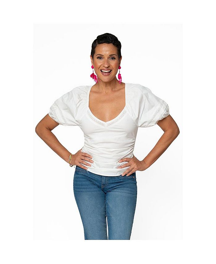 Leota Feminino Manga Bufante Elsa Top Branco Tamanho Pequeno