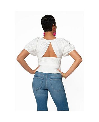 Leota Feminino Manga Bufante Elsa Top Branco Tamanho Pequeno