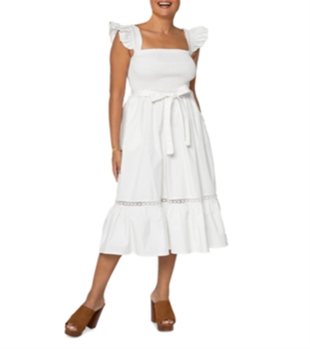 Vestido midi de popeline com cinto Leota, branco, tamanho pequeno