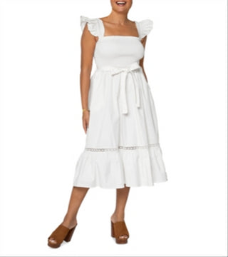 Leota Belted Poplin Midi Dress White Size Small