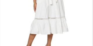 Leota Belted Poplin Midi Dress White Size Small