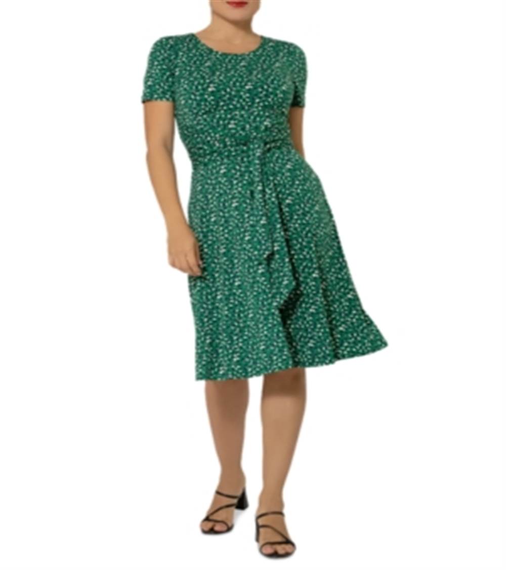 Vestido franzido com cinto Leota Brittany verde tamanho pequeno