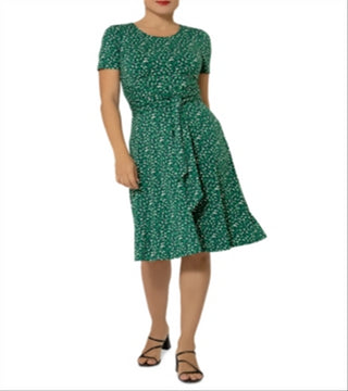 Vestido franzido com cinto Leota Brittany verde tamanho pequeno