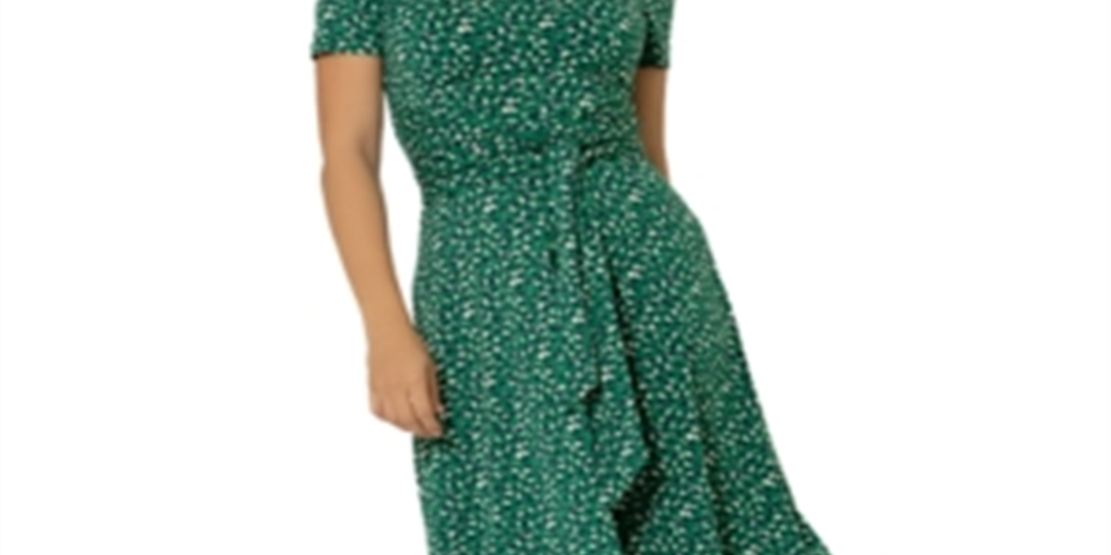 Vestido franzido com cinto Leota Brittany verde tamanho pequeno