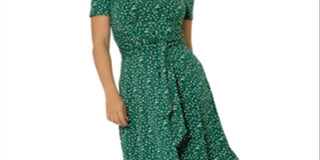 Vestido franzido com cinto Leota Brittany verde tamanho pequeno