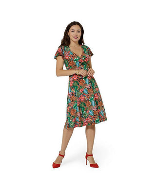 Vestido feminino Leota com mangas esvoaçantes e decote coração, verde, tamanho pequeno