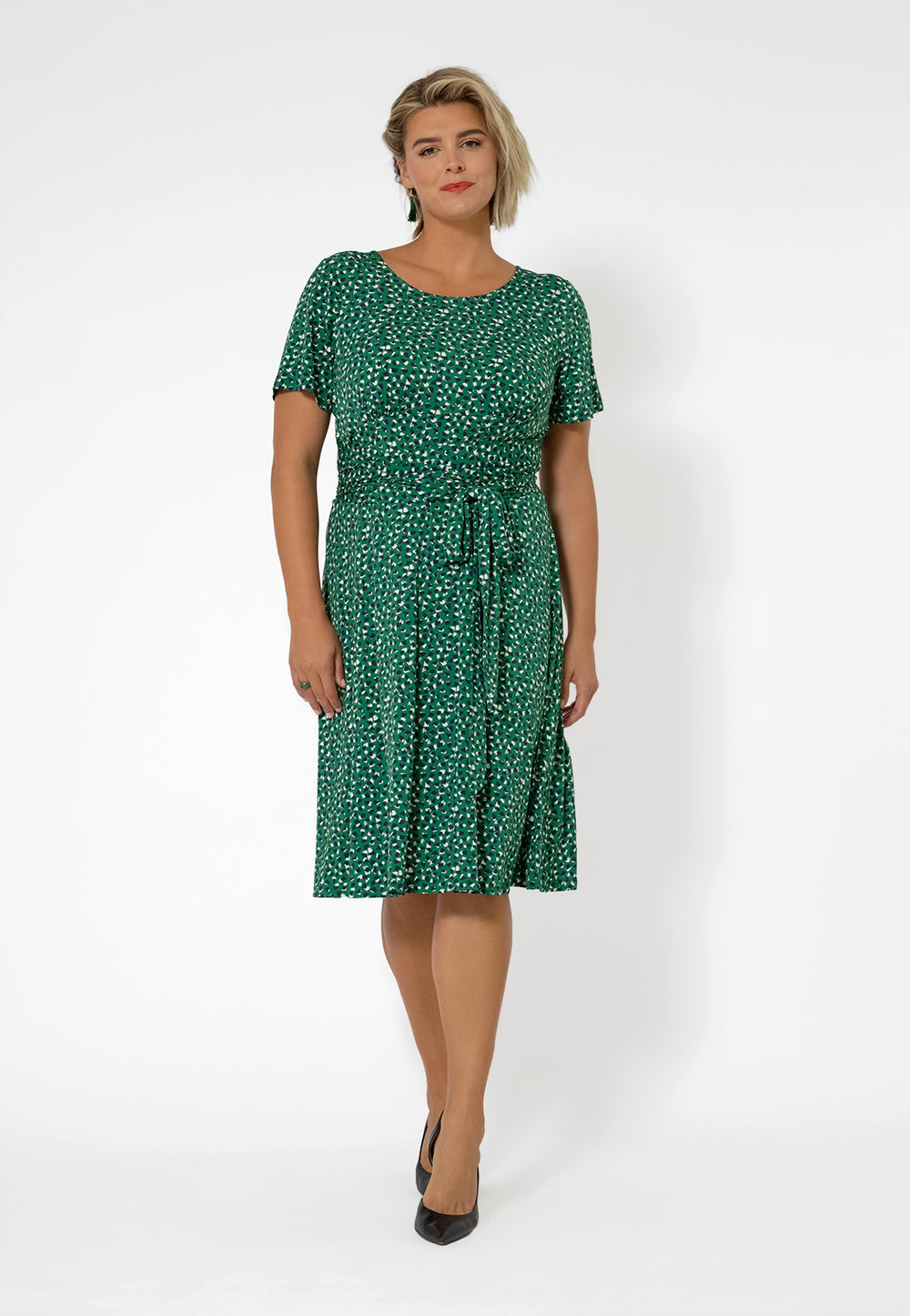 Vestido de malha Brittany de manga curta feminino Leota (curvo) verde