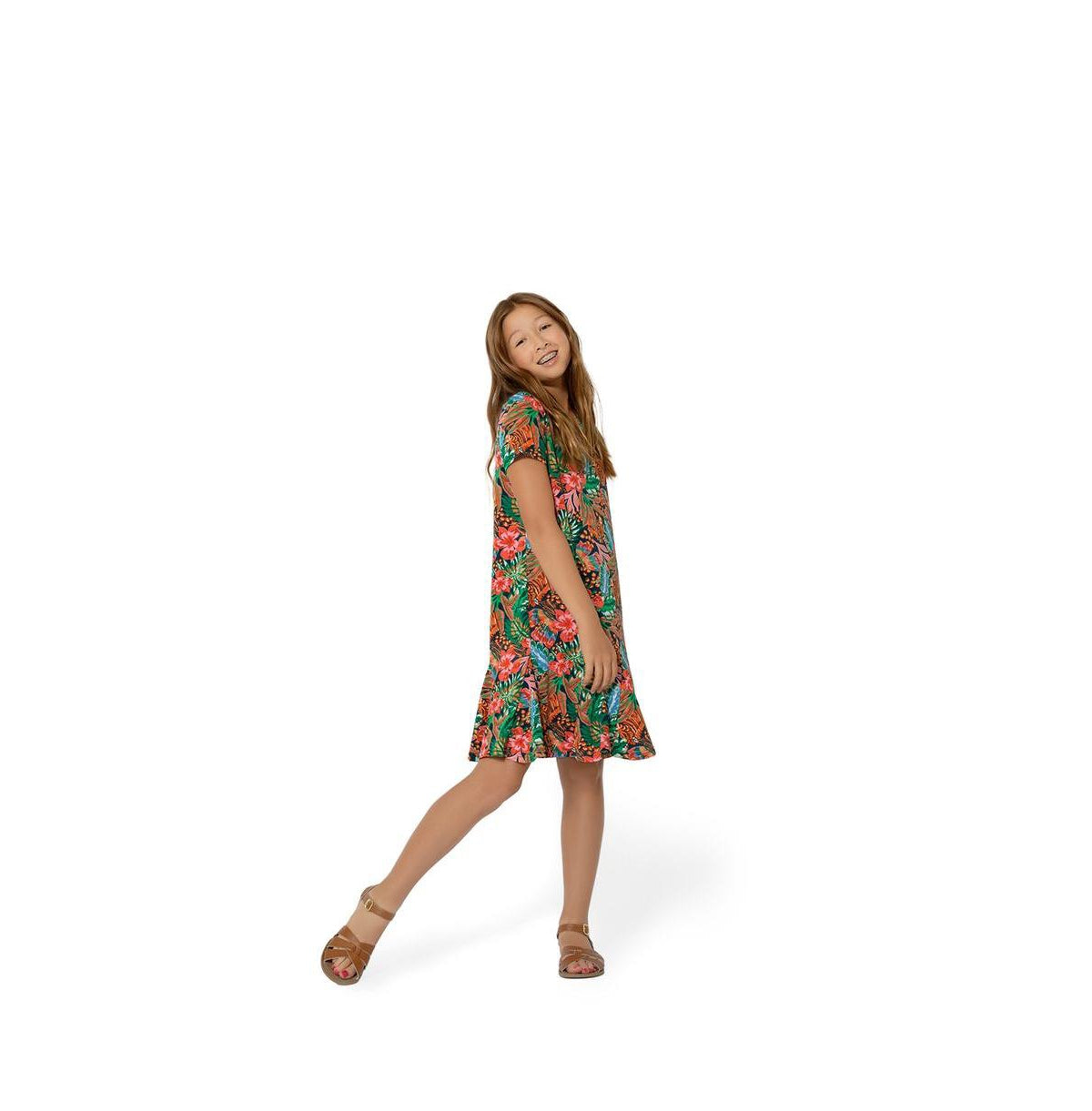 Vestido infantil Leota para meninas, fluido, com babados, serenity, verde, tamanho médio