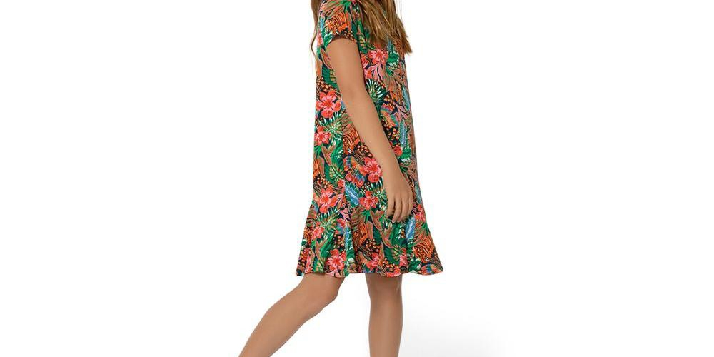 Vestido infantil Leota para meninas, fluido, com babados, serenity, verde, tamanho médio