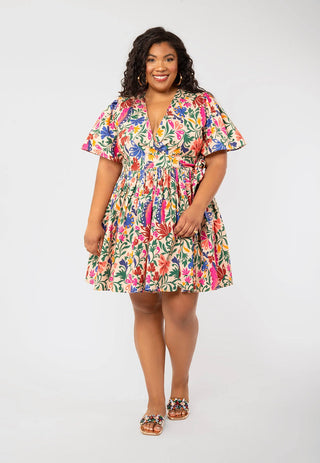 Leota Alena Floral Mini Dress Multi Beige Size XX-Large